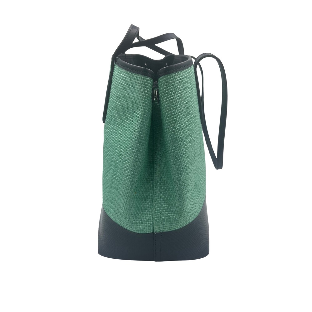 Kate Spade New York Green Woven Straw Tote Bag Navy Blue Trim Large Bag TLZFXB - Picture 3 of 9